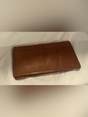 Classic brown leather checkbook-style long wallet / bifold organizer (unbranded)